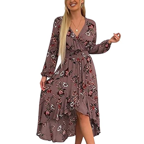 KorMei Maxi Dress Womens Size M Mauve Floral High Low Flowy Beach Casual Boho - Picture 1 of 9